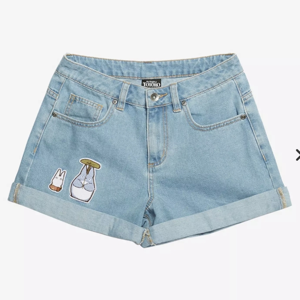 My Neighbor Totoro Embroidered Patch High Waisted Jean Shorts - Size 7